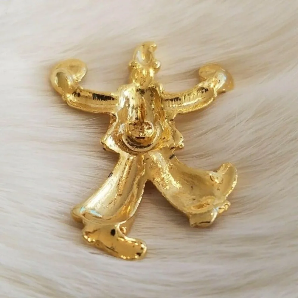 Vintage Rhinestone Clown Pin Brooch Lapel Playing Cymbals Gold Tone Circus 3685